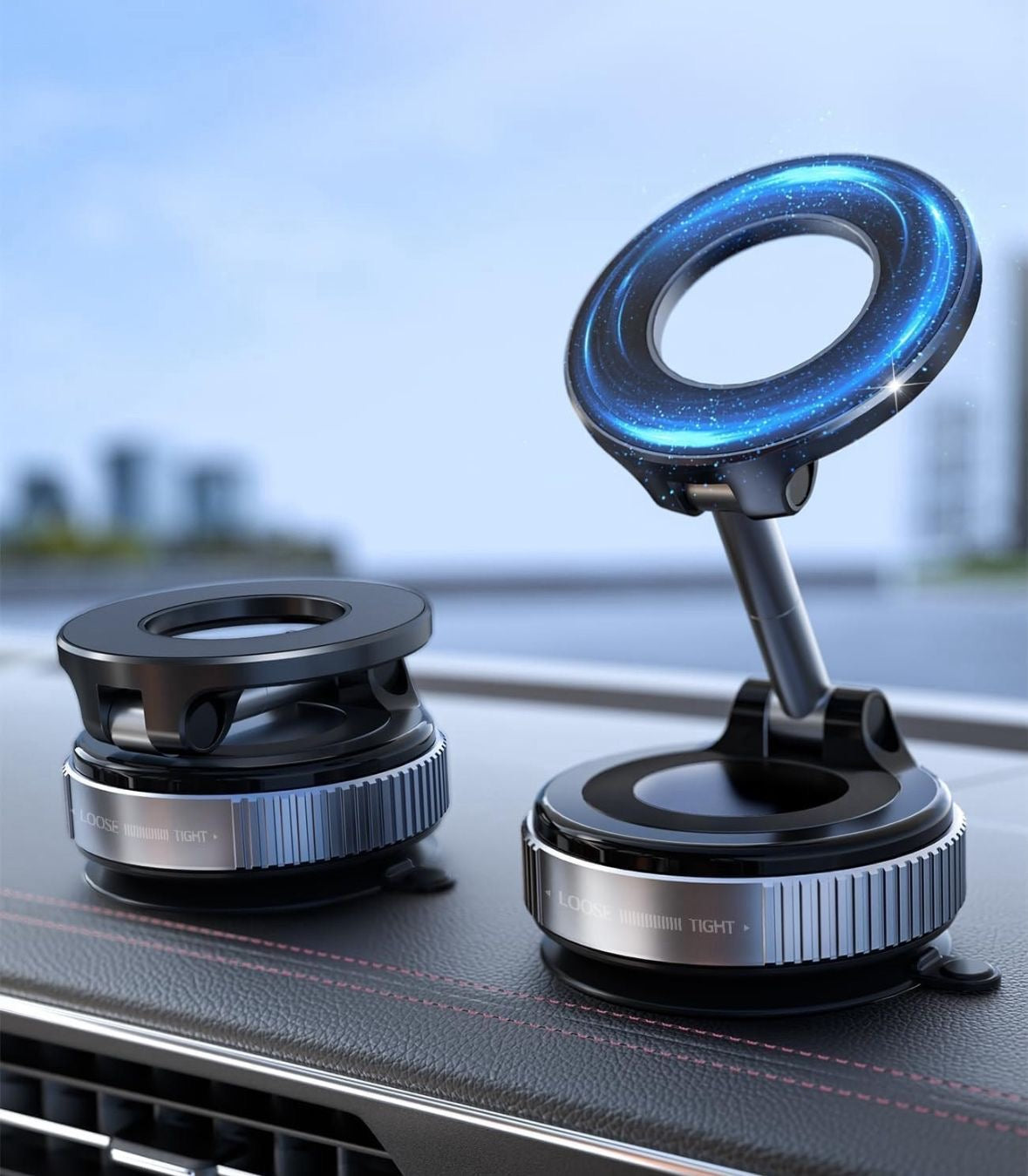 🌀 360° Magnetic Car Phone Mount 🚗📱
This sleek and futuristic device is a foldable magnetic car phone holder, perfect for keeping your smartphone secure while driving. It comes with a strong suction base, adjustable arm, and 360° rotatable magnetic ring